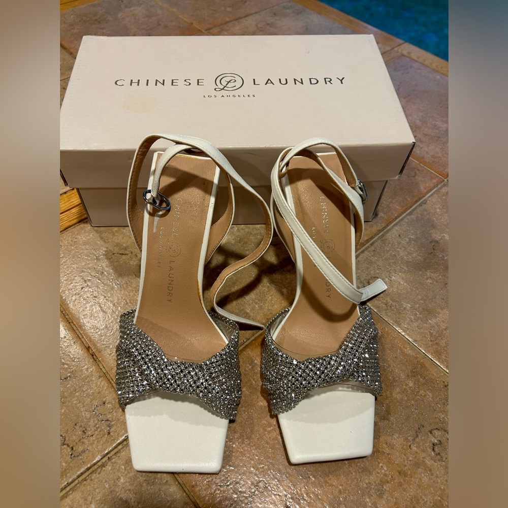 Chinese Laundry White Rhinestone Heels